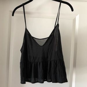 Alo Yoga Black Crop Tank Top with Sheer Back Panel